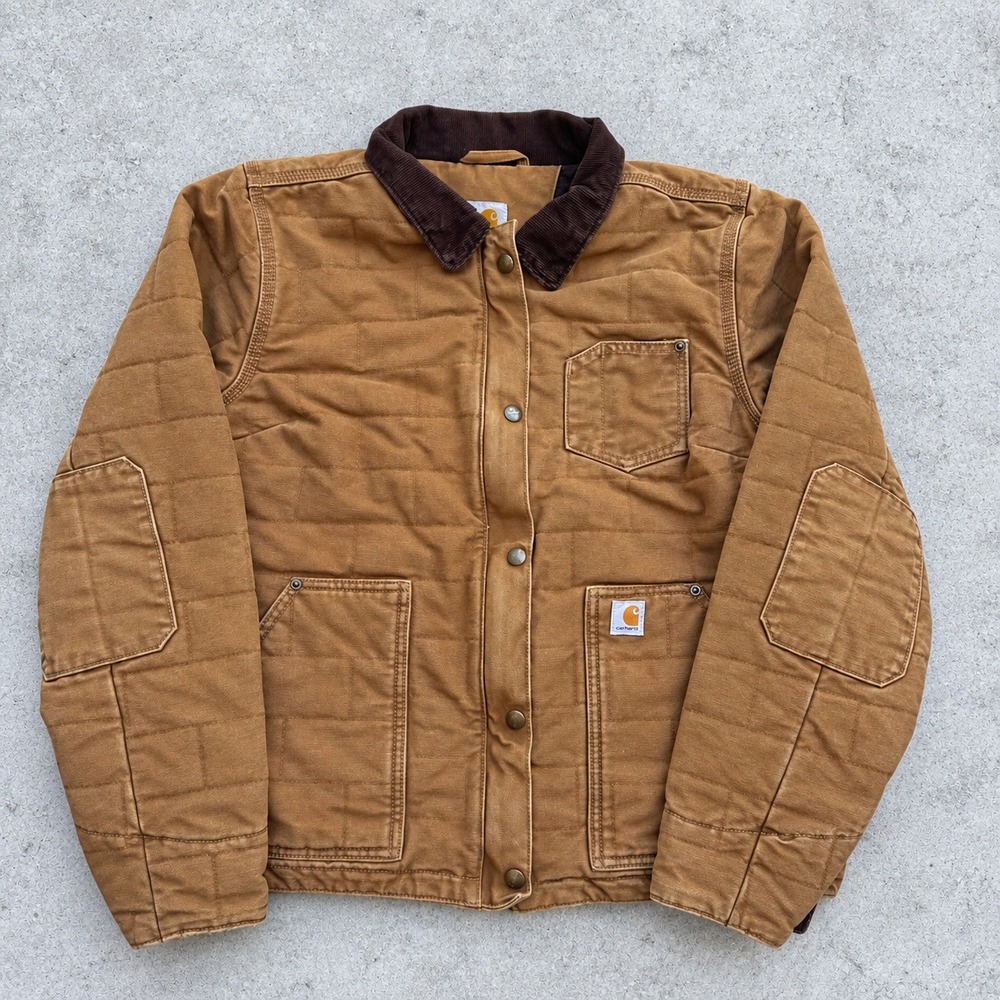 Carhartt New Hope Brown Quilted Canvas Chore Jacket Corduroy Collar Women S 4/6